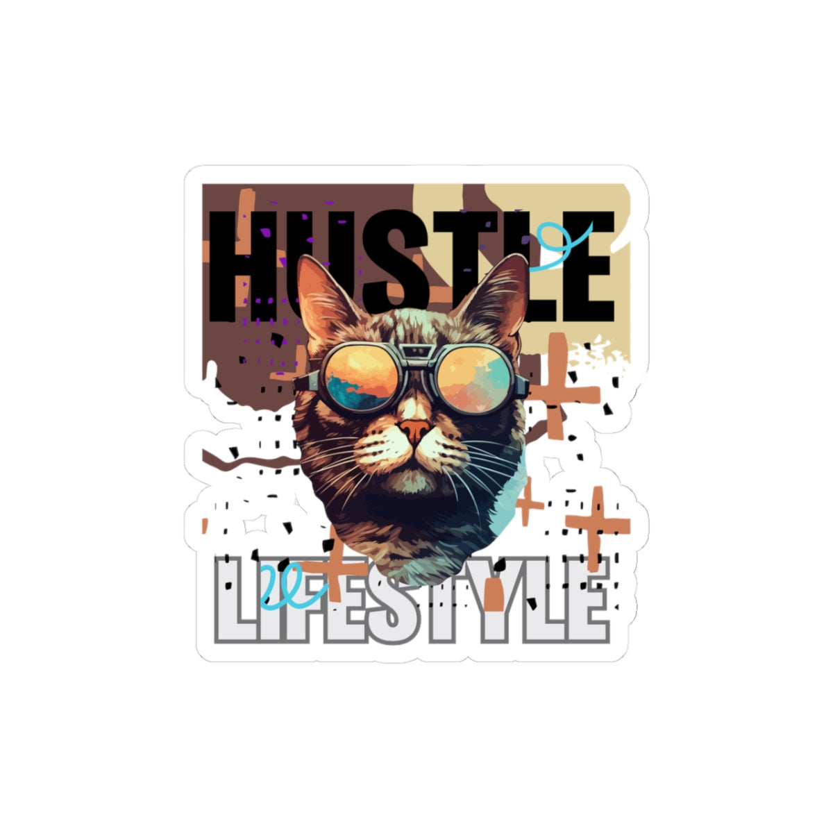 Hustle Lifestyle Kiss-Cut Stickers - Motivational Kitty Cat Design for Office & Home Decor