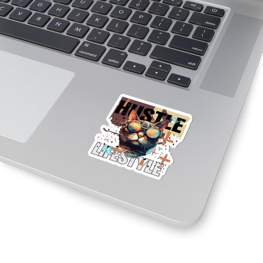 Hustle Lifestyle Kiss-Cut Stickers - Motivational Kitty Cat Design for Office & Home Decor